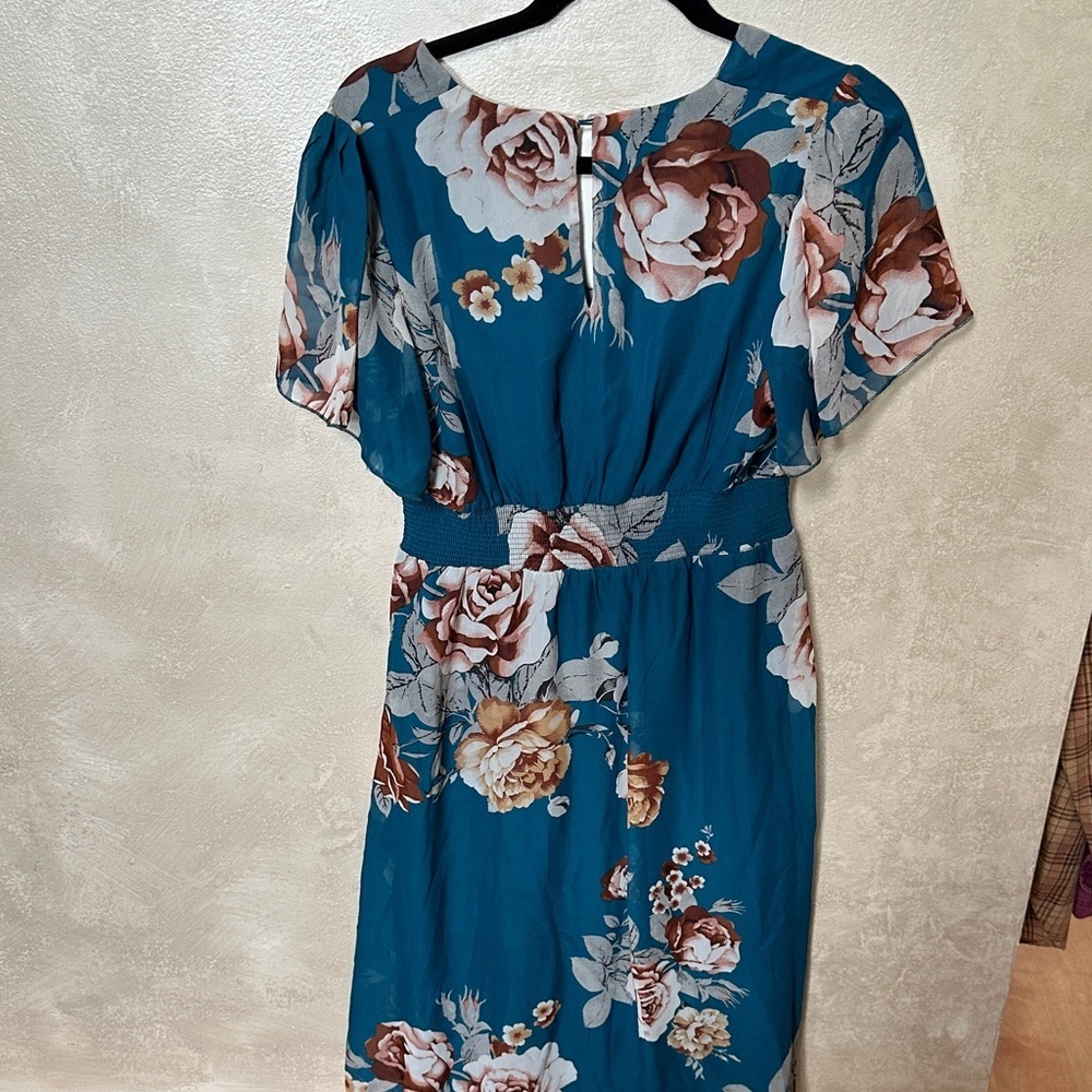 Baltic Born Teal and Brown Floral Maxi Dress sz large | new without tags - Picture 6 of 7